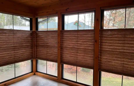 Kim Eggleston installed these brown faux wood blinds in Florence Wisconsin